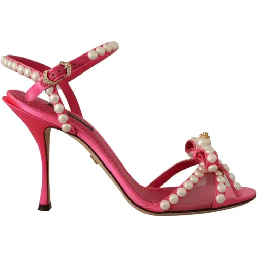 Glamouröse Rosa Satin Perlen Kristall Absätze - Dolce & Gabbana - Modalova