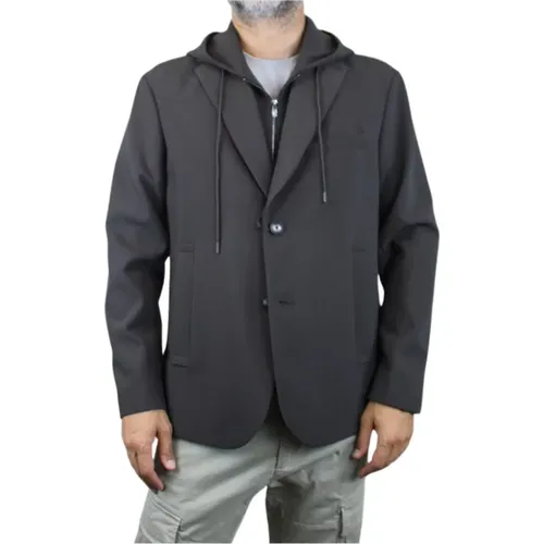 Black Hooded Americana Jacket , male, Sizes: XL - Emporio Armani - Modalova