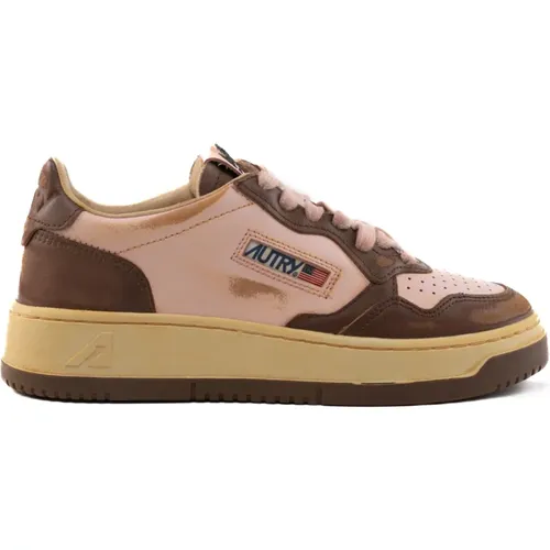 Brown/Pink Leather Sneakers with Distressed Look , female, Sizes: 2 UK, 4 UK, 7 UK, 6 UK, 3 UK - Autry - Modalova