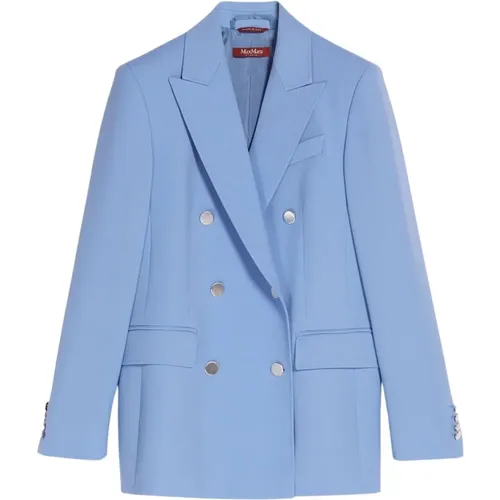 Hellblaue Doppelreiher-Jacke mit Silberknöpfen , Damen, Größe: L - Max Mara - Modalova
