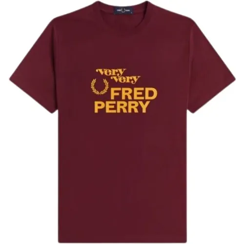 Bedrucktes T-Shirt in Aubergine , Herren, Größe: L - Fred Perry - Modalova