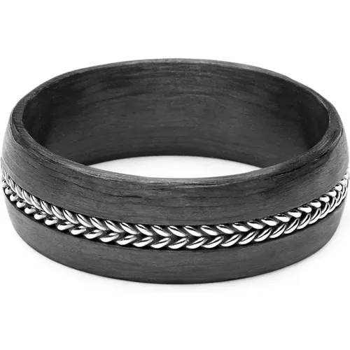 Men's Carbon Fiber Ring with Chain Detail - Nialaya - Modalova