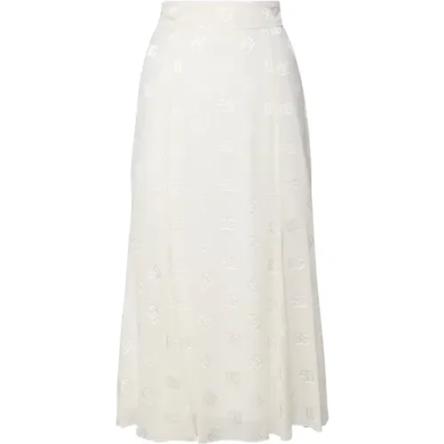 Logo Godet Silk Skirt , female, Sizes: S, XS - Dolce & Gabbana - Modalova