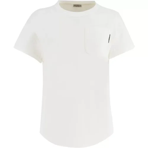 Womens Embroidered Cotton T-Shirt , female, Sizes: S, L, M, XS - BRUNELLO CUCINELLI - Modalova