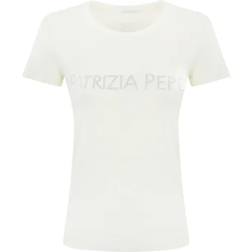 Weiße Logo-T-Shirt mit Strass , Damen, Größe: S - PATRIZIA PEPE - Modalova