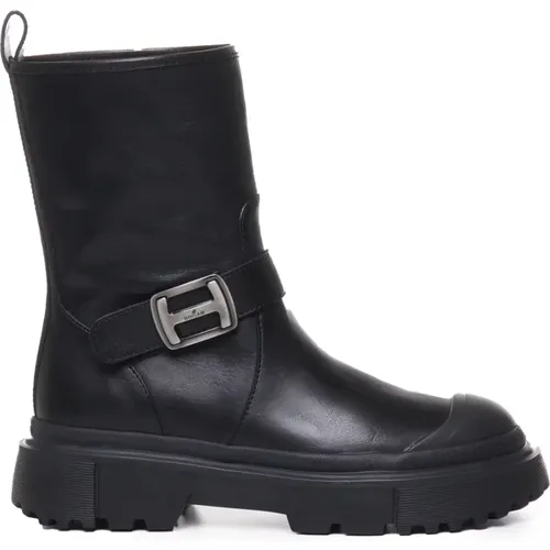 Schwarze Ledersneakers mit Personalisiertem Metall H , Damen, Größe: 36 1/2 EU - Hogan - Modalova