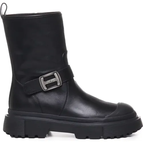 Schwarze Ledersneakers mit Personalisiertem Metall H , Damen, Größe: 40 EU - Hogan - Modalova