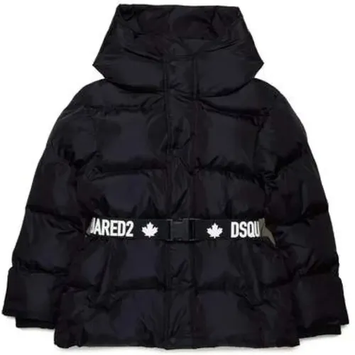 Schwarzer Gesteppter Oversized Mantel mit Gürtel - Dsquared2 - Modalova