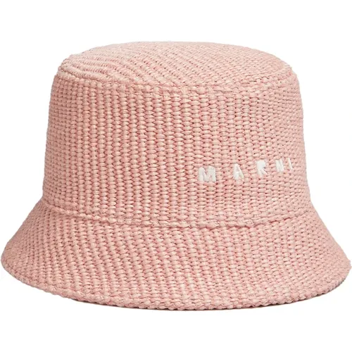 Raffia bucket hat with logo embroidery , female, Sizes: M - Marni - Modalova