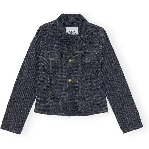 Blauer Flauschiger Denim Taillierter Blazer , Damen, Größe: S - Ganni - Modalova