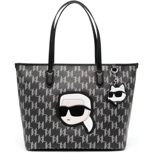 Monogramm Tote Tasche Schwarz Weiß Faux - Karl Lagerfeld - Modalova