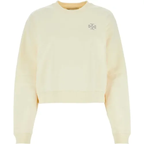 Ivory Baumwoll-Sweatshirt - Klassischer Stil , Damen, Größe: L - TORY BURCH - Modalova