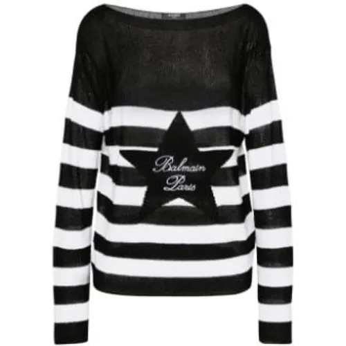 Striped Sweater with Star , female, Sizes: S, M - Balmain - Modalova