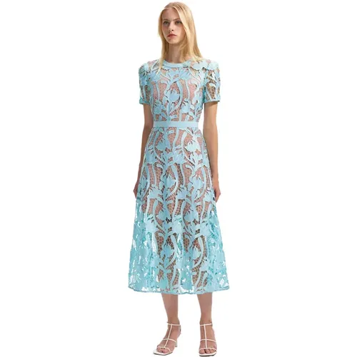 Lace Midi Dress with Cut-Out Lace and Belt Detail , female, Sizes: 2XS, XS, S - Self Portrait - Modalova