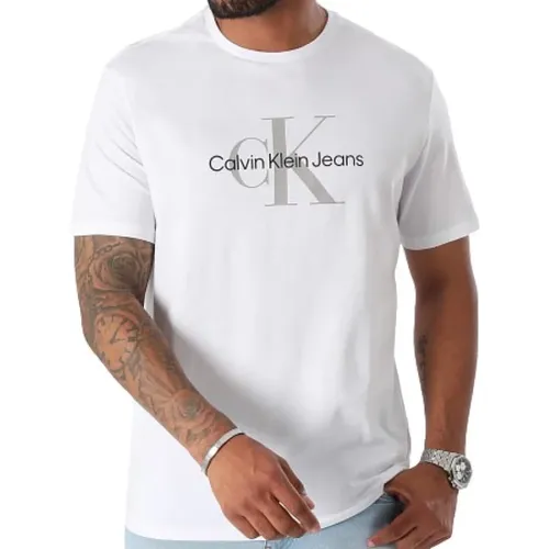 Kurzarm-Logo-Front-Herren-T-Shirt , Herren, Größe: L - Calvin Klein Jeans - Modalova