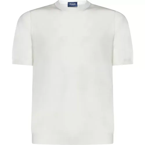 Kurzarm Weißer Strick Rundhals T-Shirt , Herren, Größe: 3XL - Drumohr - Modalova