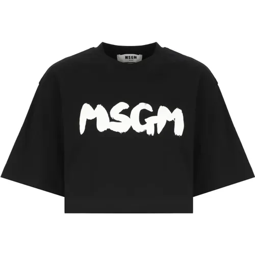 Schwarzes Baumwoll-T-Shirt mit Logo , Damen, Größe: S - MSGM - Modalova