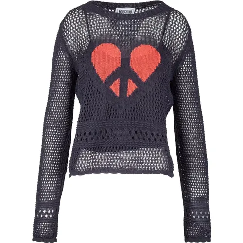 Netted Heart Long Sleeve Top , female, Sizes: M - Moschino - Modalova