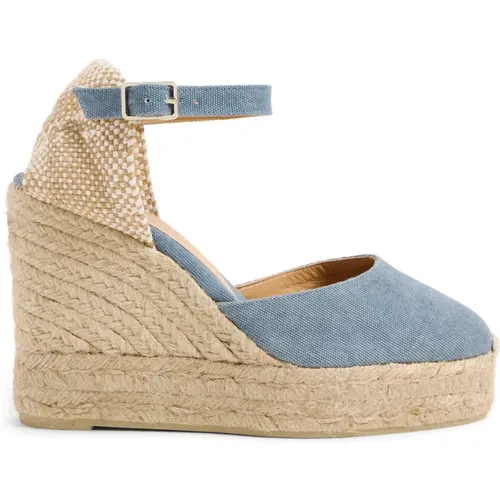 Carol gewaschene Baumwoll-Espadrilles mit Knöchelriemen mit seitlicher Metallschnalle und 11 cm Keilabsatz. , Damen, Größe: 41 EU - Castañer - Modalova