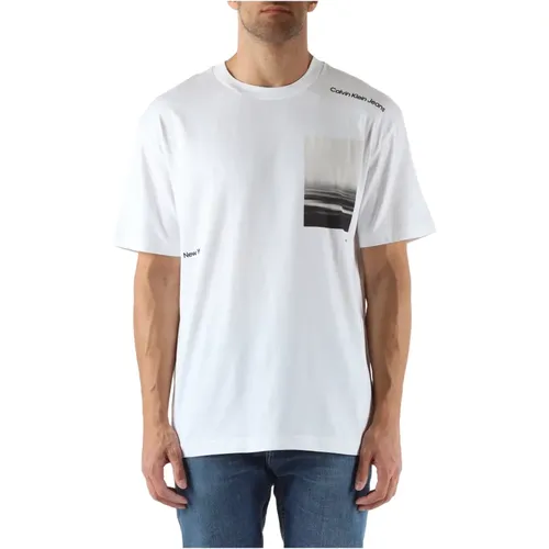 T-Shirt aus Baumwolle mit geprägtem Logo , Herren, Größe: L - Calvin Klein Jeans - Modalova