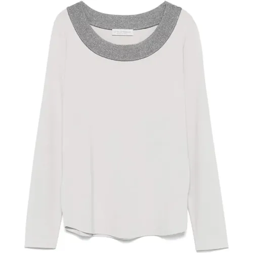 Ash Grey Lurex Detail Top - Le Tricot Perugia - Modalova