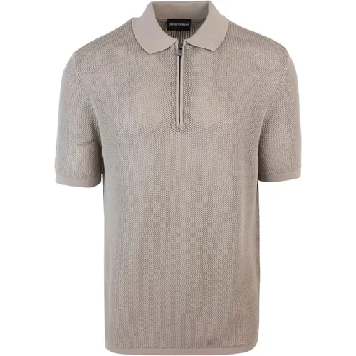 Mesh Polo Zip T-shirt , male, Sizes: S, M, L, XL, 2XL - Emporio Armani - Modalova