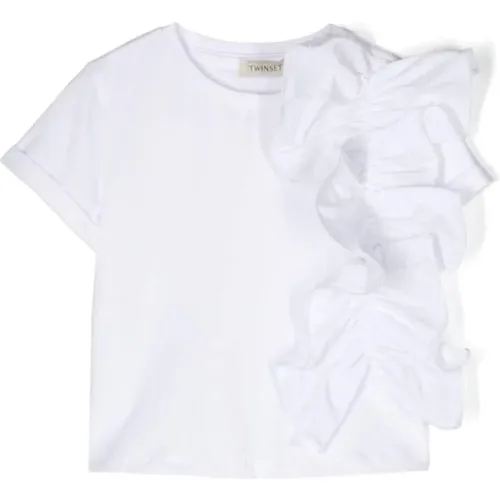 Gerüschtes Baumwoll-Jersey T-Shirt Weiß - Twinset - Modalova