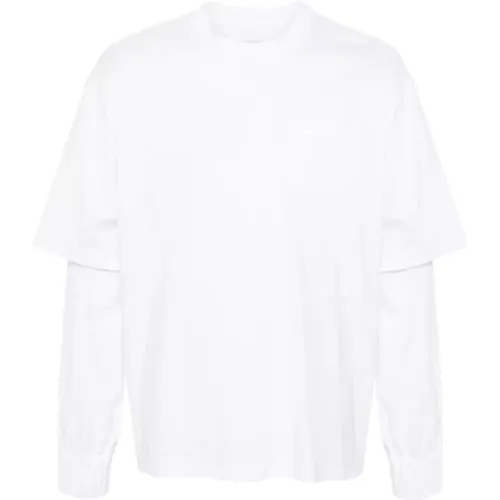 Lagiger Crew Neck Pullover Weiß , Herren, Größe: M - Sacai - Modalova