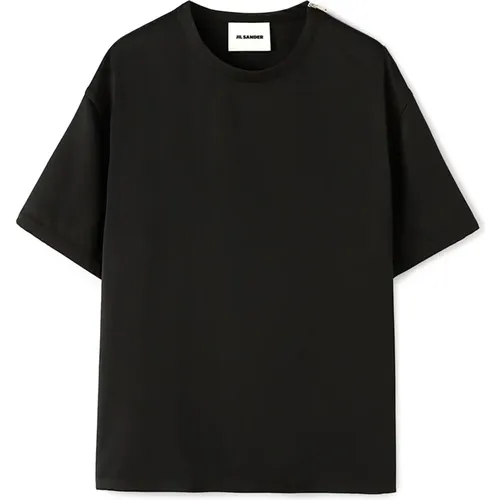 Schwarzes Seiden-T-Shirt mit Reißverschluss-Detail - Jil Sander - Modalova