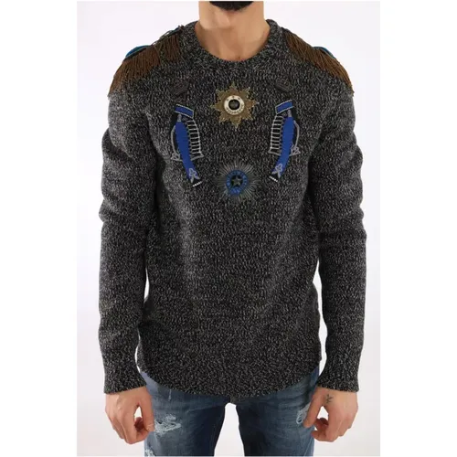 Grauer Gestrickter Woll-Kaschmir King Pullover - Dolce & Gabbana - Modalova