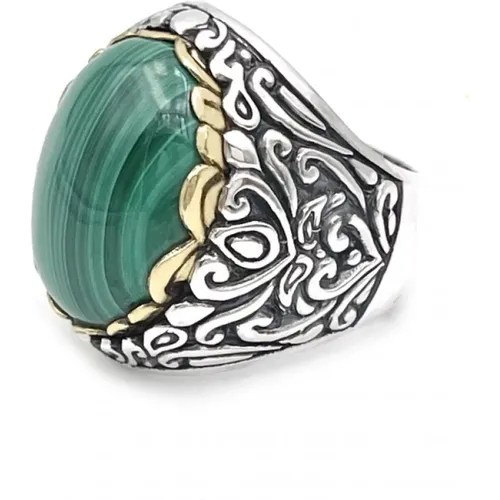 Sterling Silver Malachite Ring , unisex, Sizes: 60 MM - Jalan Jalan - Modalova