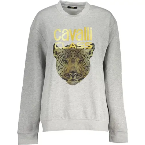 Graues Fleece-Sweatshirt mit Rundhalsausschnitt , Damen, Größe: 2XL - Cavalli Class - Modalova