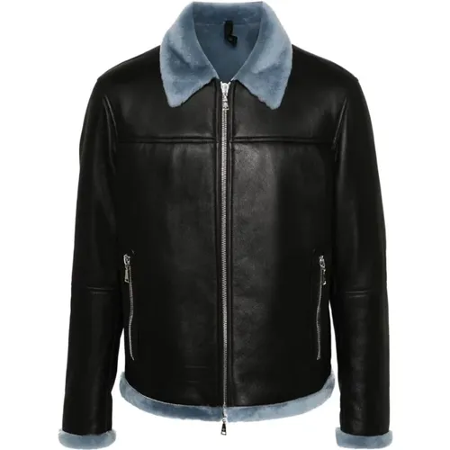 Leather Shearling Jacket , male, Sizes: M - Tagliatore - Modalova