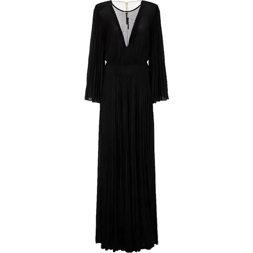 Lurex Plissé Gown with Long Sleeves , female, Sizes: 2XS, XS - Elisabetta Franchi - Modalova
