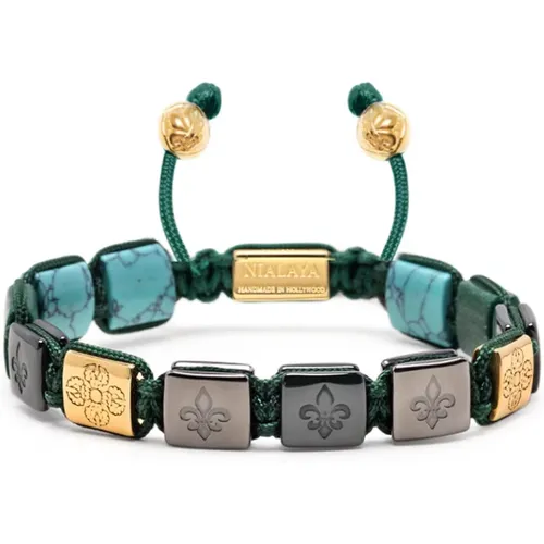 Men`s Ceramic Flatbead Bracelet in Black, Green, Turquoise, and Gold , male, Sizes: M, L, S, XL, 2XL - Nialaya - Modalova