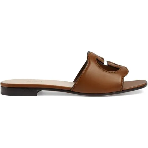 Leather Logo Sandals , female, Sizes: 3 1/2 UK, 4 1/2 UK - Gucci - Modalova