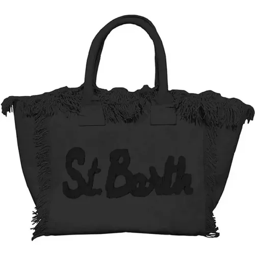 Schwarze Fransige Strandtasche Vanity Patch - MC2 Saint Barth - Modalova