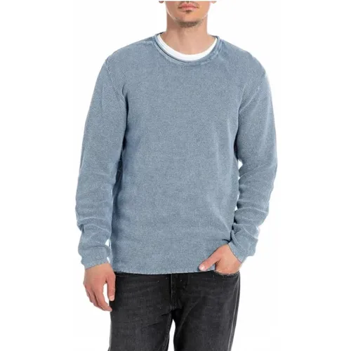 Acid Wash Pullover Blaupulver , Herren, Größe: L - Replay - Modalova