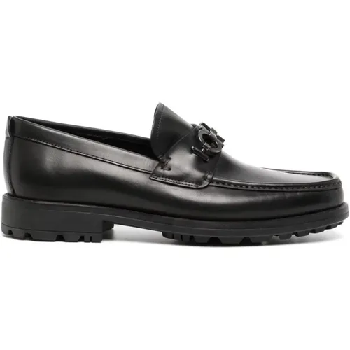 Schwarze Leder Gancini Loafers - Salvatore Ferragamo - Modalova