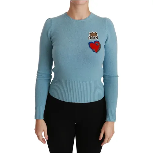Blauer Wollpullover mit Queen Heart Motiv - Dolce & Gabbana - Modalova