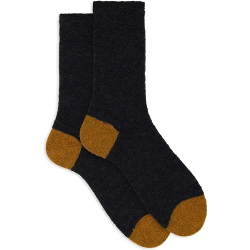 Kurze einfarbige graue Bouclé-Socken für Herren mit kontrastierenden Details , Herren, Größe: M - Gallo - Modalova