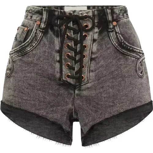 High-Waist Schwarze Marmor Denim Shorts - One Teaspoon - Modalova