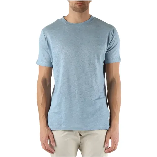 Linen T-shirt with logo patch , male, Sizes: S, XL, M, L - Distretto12 - Modalova