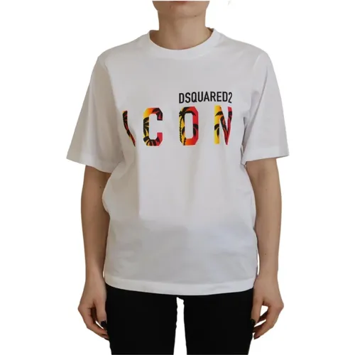 Weißes Logo-Print Rundhals T-Shirt - Dsquared2 - Modalova