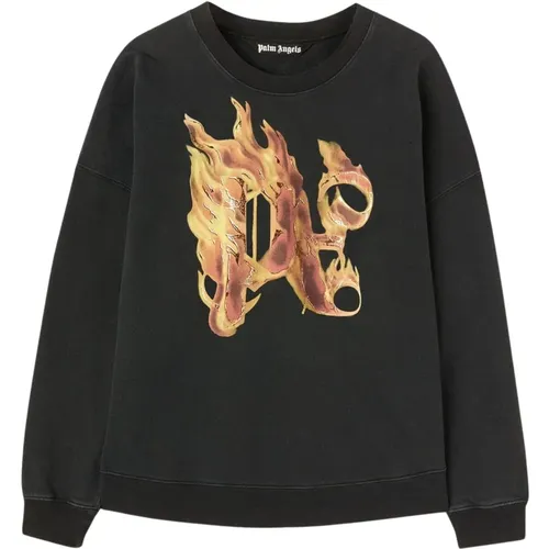 Burning Monogram Sweatshirt , male, Sizes: S, L, XL, M - Palm Angels - Modalova