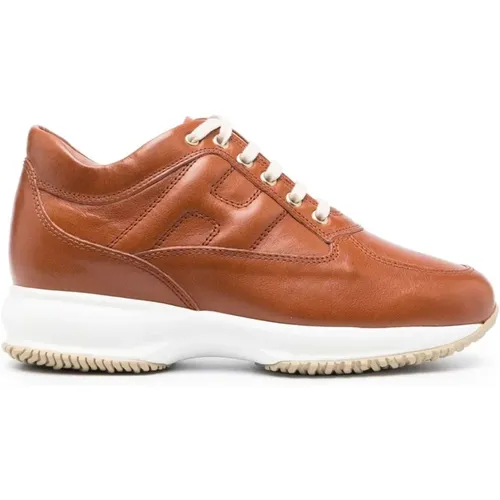 Braune Leder Interaktive Sneakers , Damen, Größe: 39 1/2 EU - Hogan - Modalova