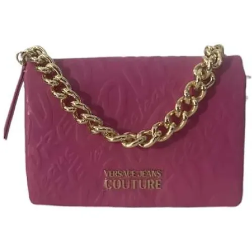 Rosa Damenhandtasche mit All Over Logo Schriftzug , Damen, Größe: ONE Size - Versace Jeans Couture - Modalova