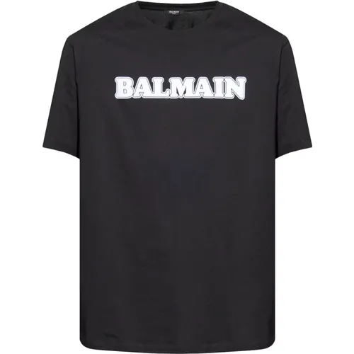 T-shirt with logo , male, Sizes: M - Balmain - Modalova