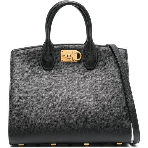 Textured Leather Handbag with Gold Hardware , female, Sizes: ONE SIZE - Salvatore Ferragamo - Modalova