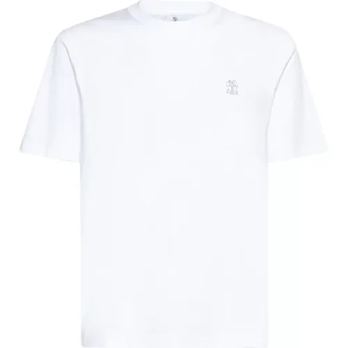 Cotton Crew Neck Logo T-shirt , male, Sizes: M, S, L, XL, 2XL - BRUNELLO CUCINELLI - Modalova